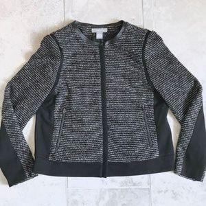 Black + grey collarless cropped jacket